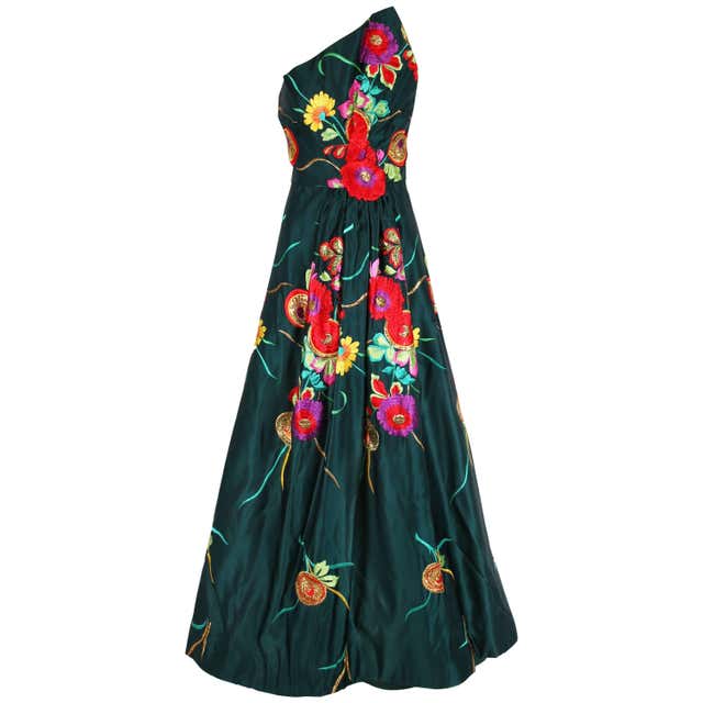 1980's Arnold Scaasi Silk Floral Gown For Sale at 1stDibs