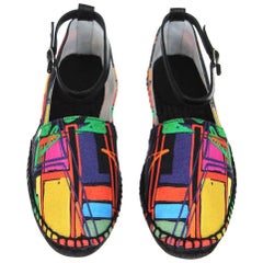 2010s Hermès Black Geometric Print Espadrilles