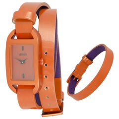 Versus orange vernish leather double wrists watch