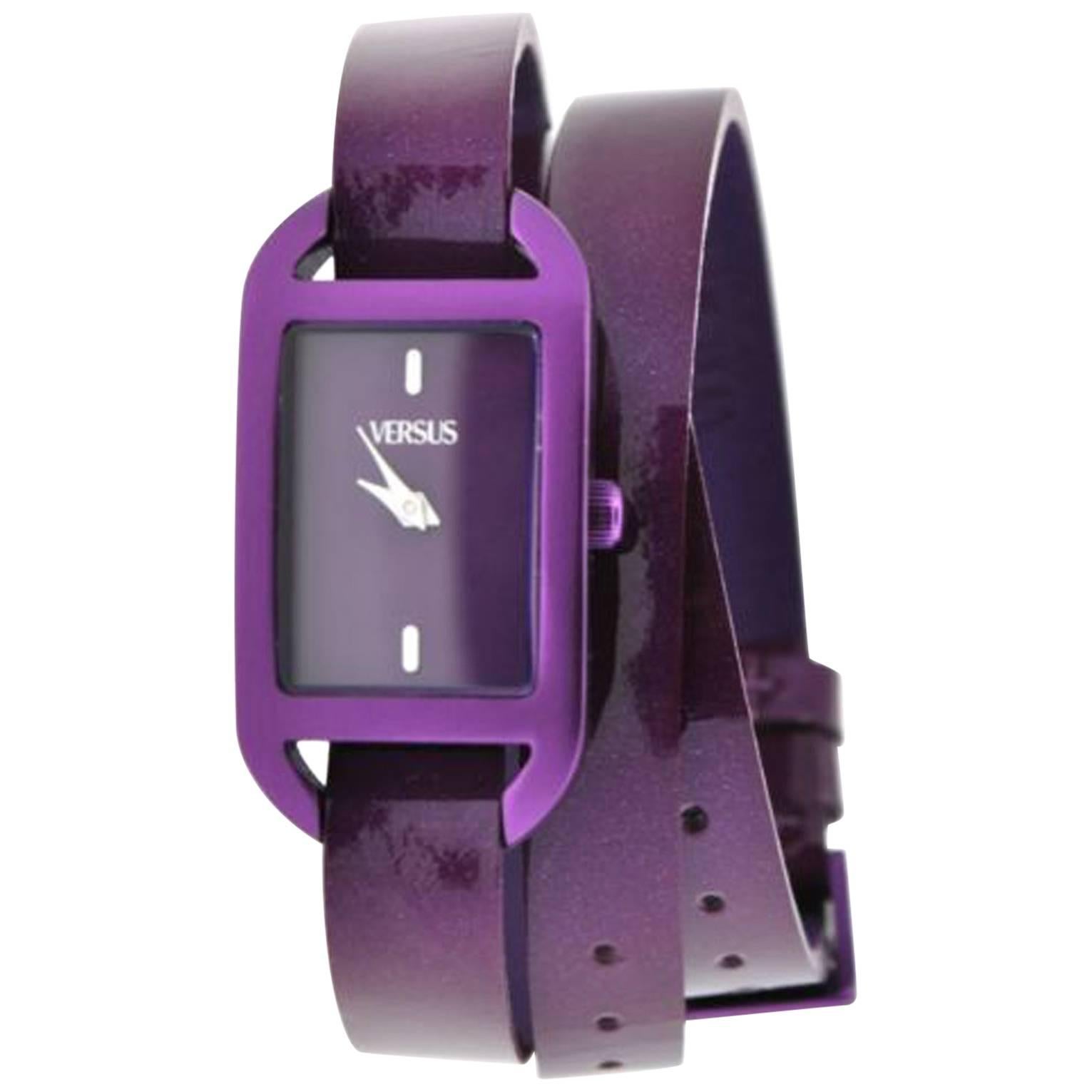 Versus purple vernish leather double wrists watch