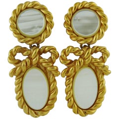 Lanvin Vintage Gold Toned Rope and Bow Design Dangling Earrings