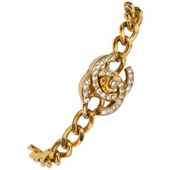 Chanel Gold Plated Rhinestone Turnlock Bracelet