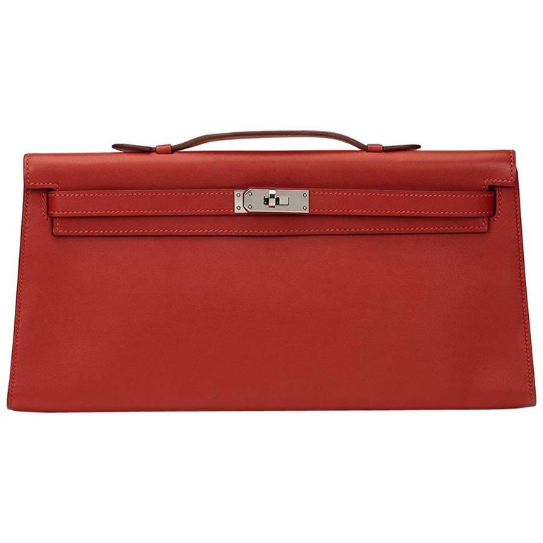 2007 Hermes Rouge Garance Swift Leather Kelly Longue Clutch at 1stDibs