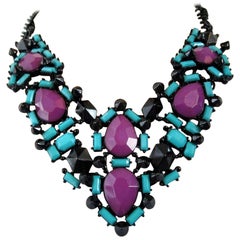 Outstanding Blue Teal Purple and Black Faux Gem Necklace