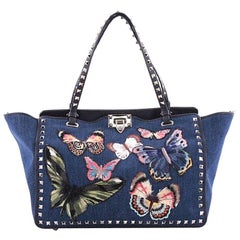 Valentino Rockstud Tote Denim with Butterfly Applique Medium