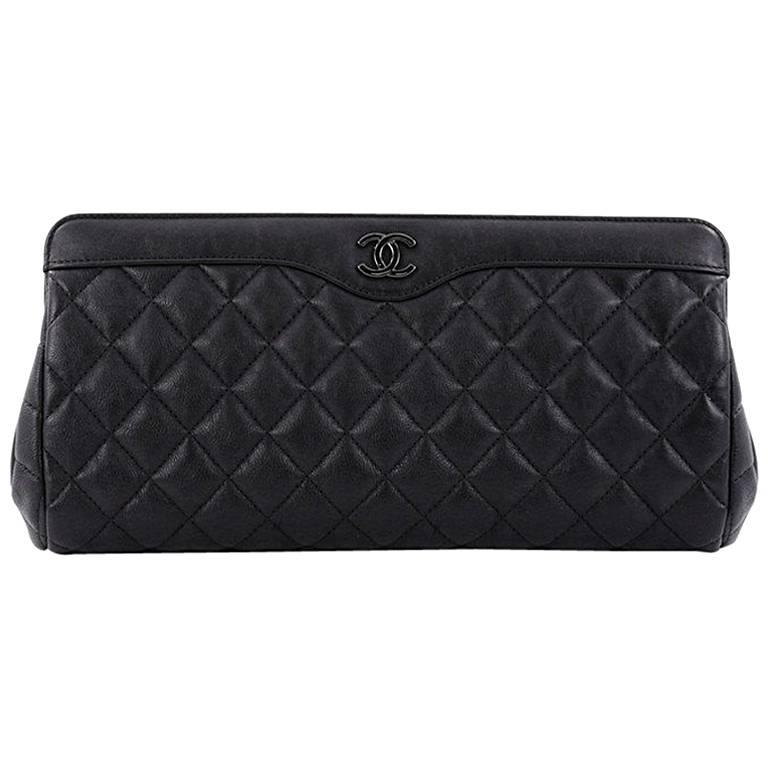 Chanel So Black Two Tone Clutch Quilted Calfskin Medium