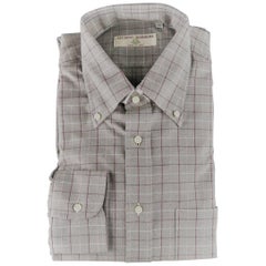 New Men's LUCIANO BARBERA Size L Grey Window Pane Cotton Long Sleeve Shirt