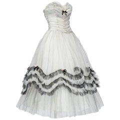 Strapless Black and White Ombré Tulle Party Dress, 1950s