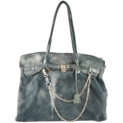 MARCO TAGLIAFERRI Teal Over Distressed Leather Oversized 'Birk' Satchel