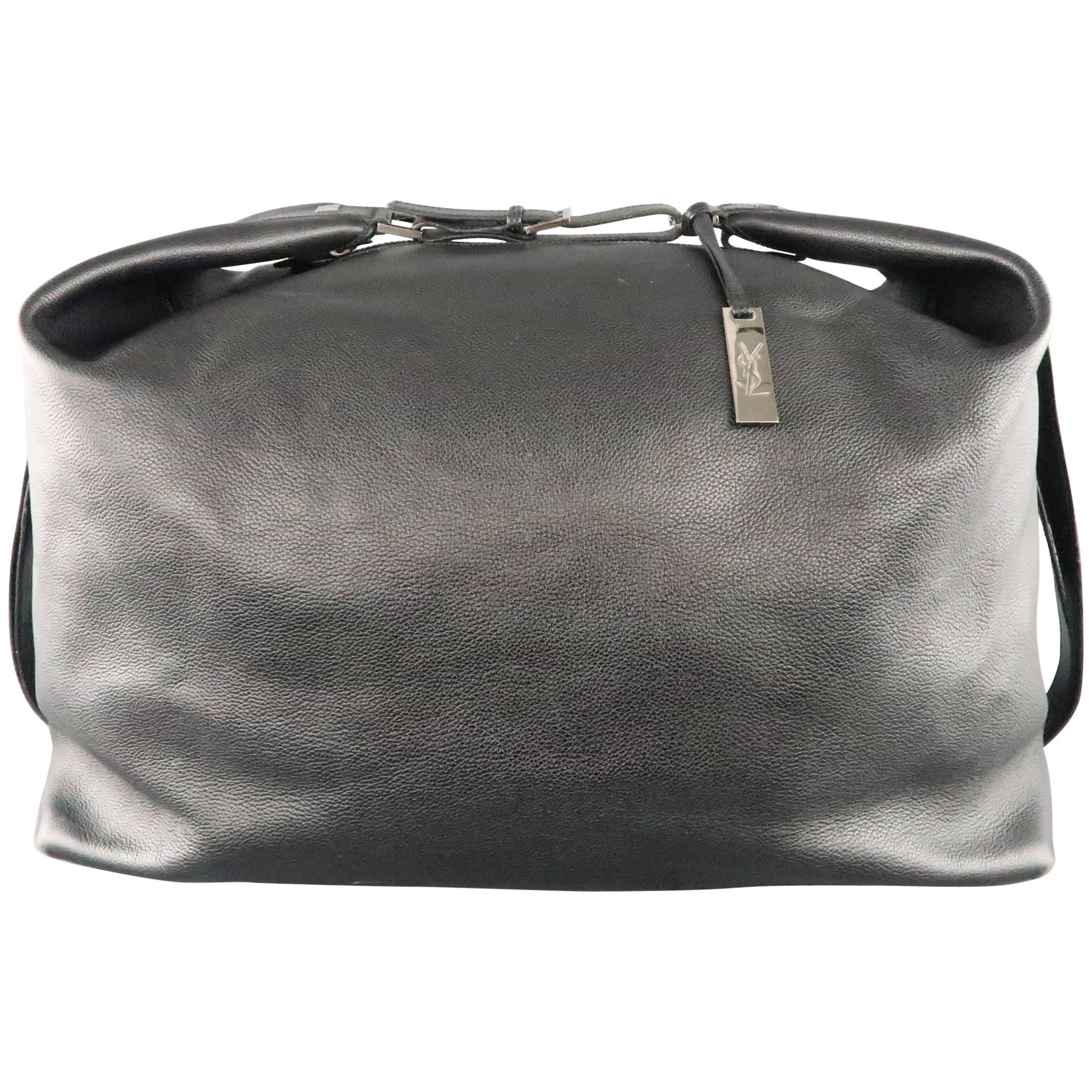 YVES SAINT LAURENT Black Leather Large Box Duffle Travel Bag