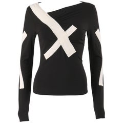 ISSEY MIYAKE S/S 2004 Black Jersey Knit Cross Bandage Sweater Top