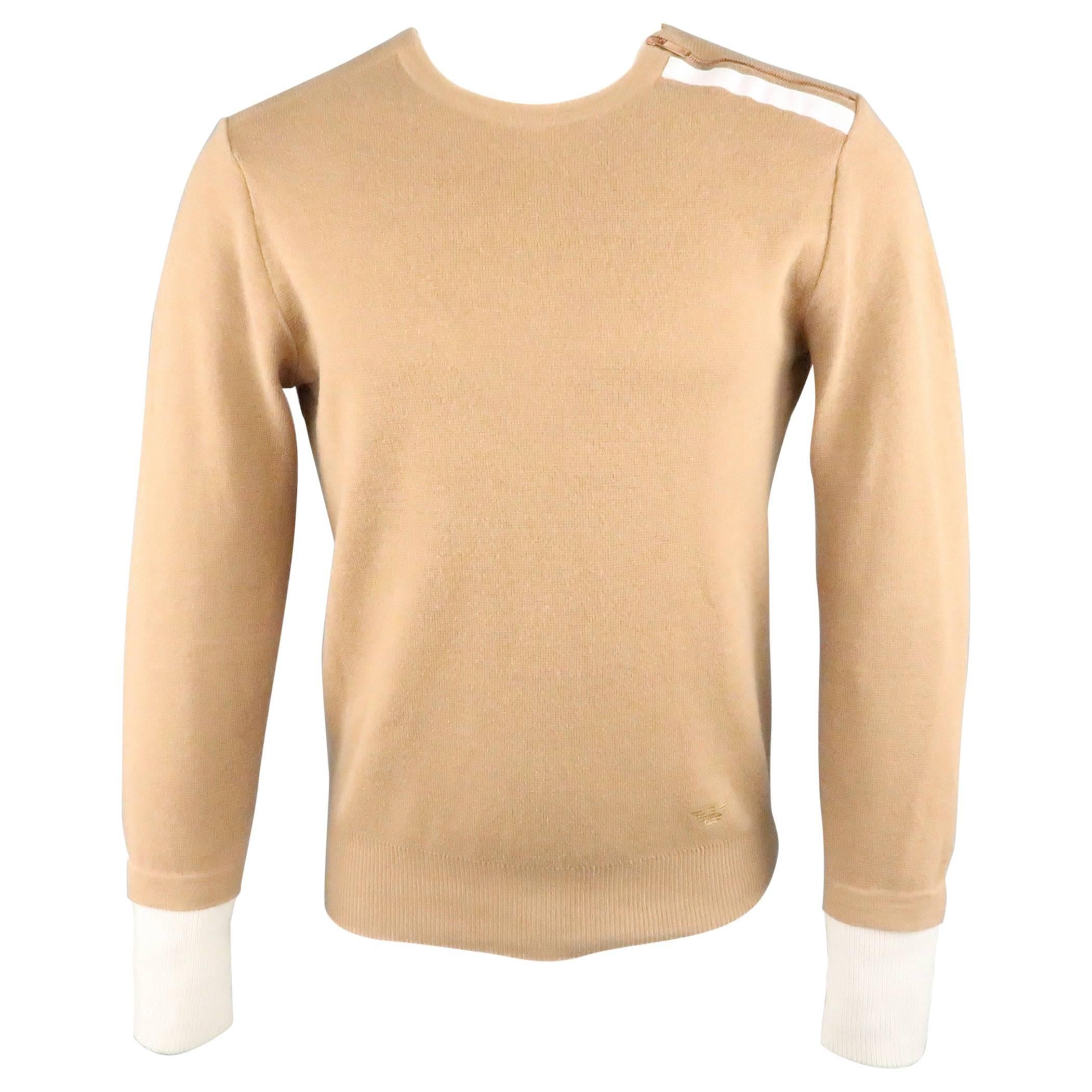 Men's EMPORIO ARMANI Size XS Tan & Gray Solid Wool / Cotton Zip Pullover