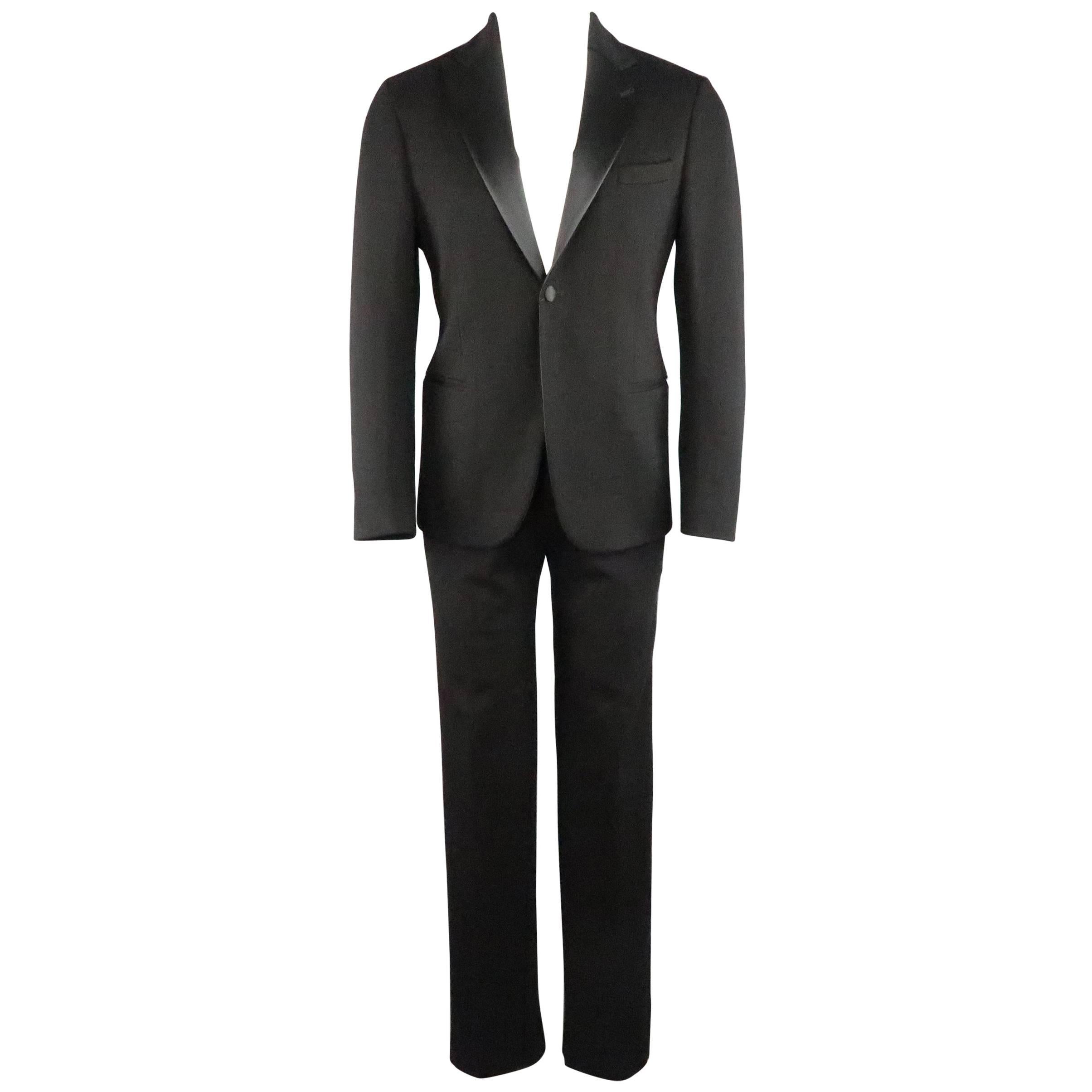 New GIORGIO ARMANI 38 Regular Black Jersey Satin Tuxedo Suit- Retail $3, 195.00