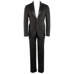 Used New GIORGIO ARMANI 38 Regular Black Jersey Satin Tuxedo Suit- Retail $3, 195.00