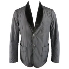 Men's GIORGIO ARMANI 38 Black Fur Lined Nylon Shawl Collar Jacket