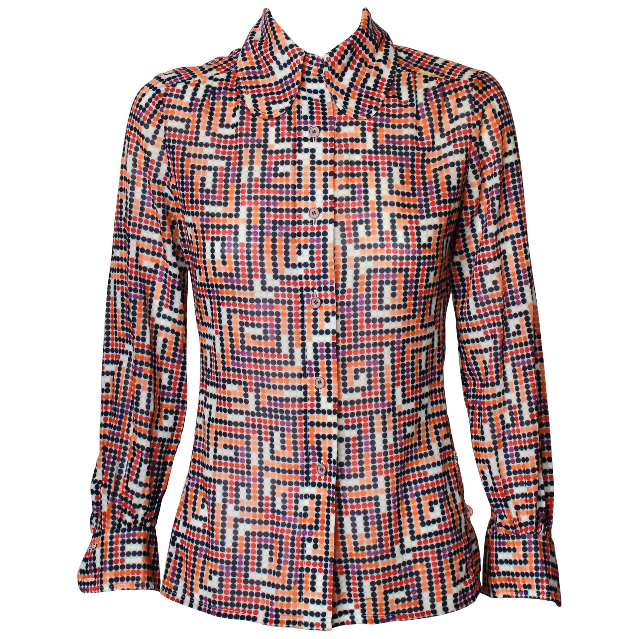 CHRISTIAN DIOR 1970s Graphic Silk Shirt