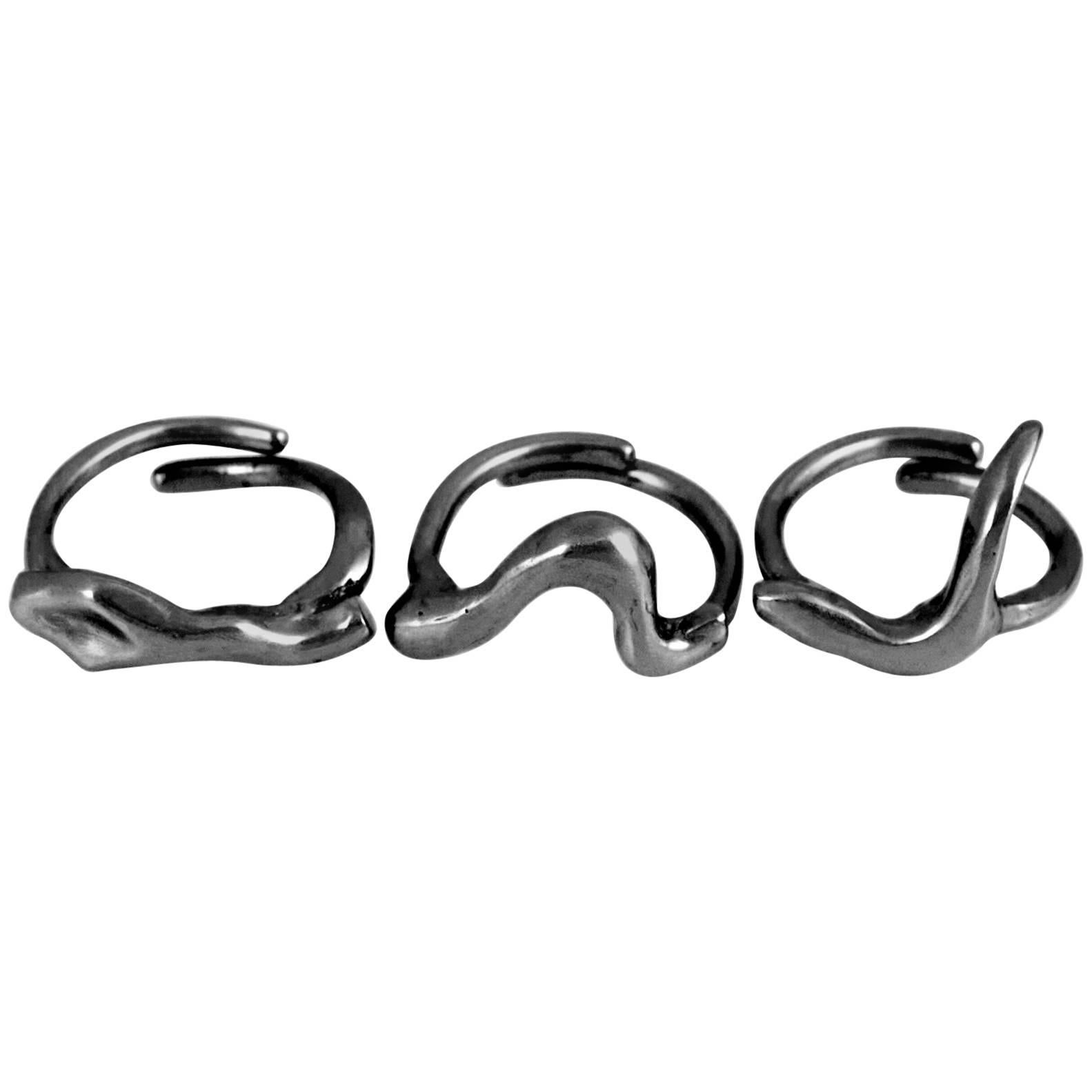 Giulia Barela Twisted rings, silver and black rhodium For Sale