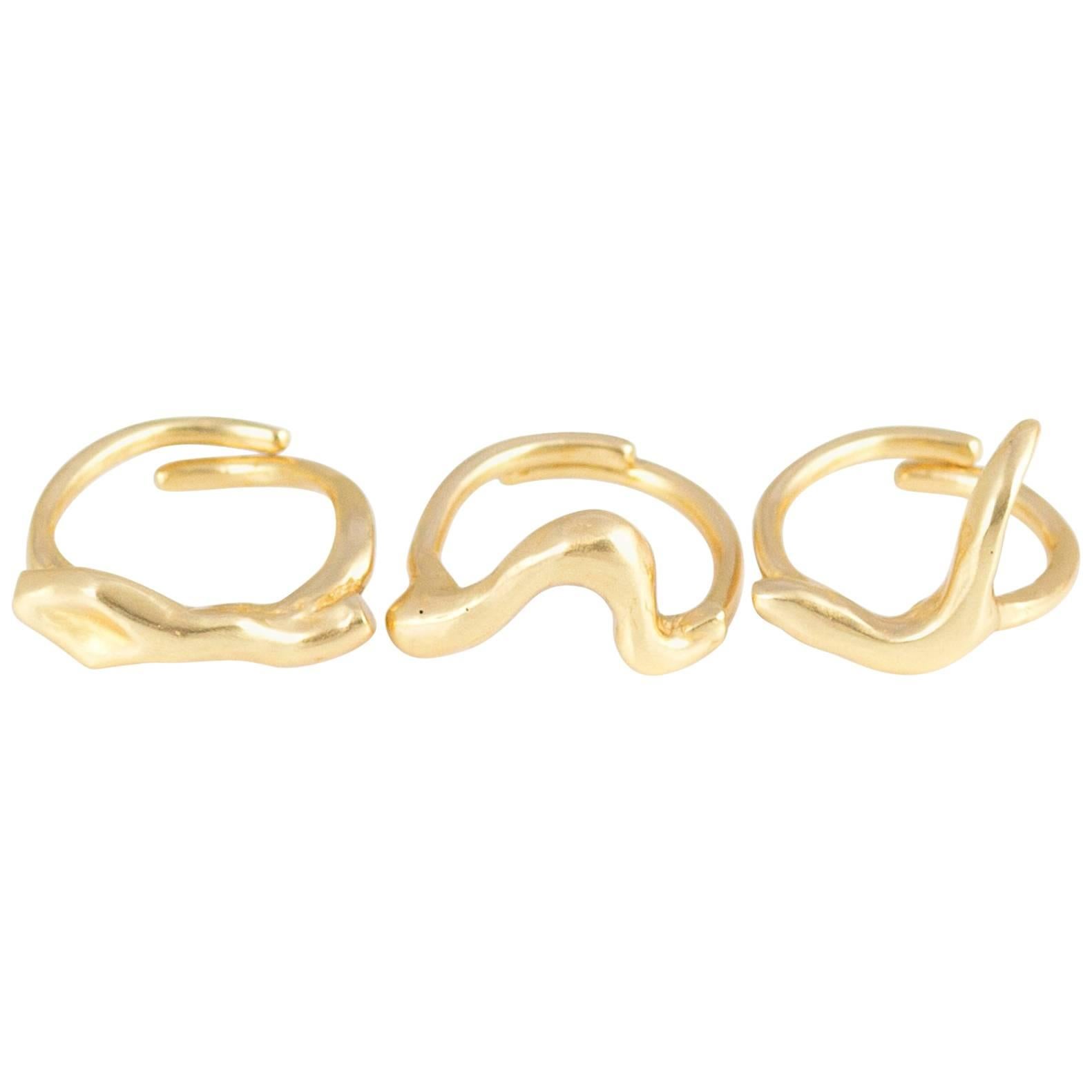 Giulia Barela Twisted rings, gold plated bronze For Sale