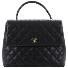 Chanel Vintage Classic Top Handle Flap Bag Quilted Caviar Jumbo