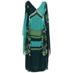 1970s GIO CARE' Printed Embroidery Long Dress
