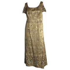 1960s Gold beaded open shoulder gown