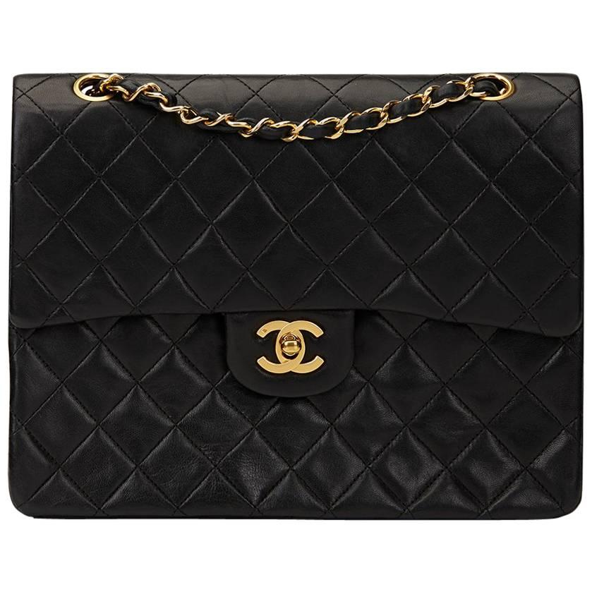 1997 Chanel Black Quilted Lambskin Vintage Medium Tall Classic Double Flap Bag