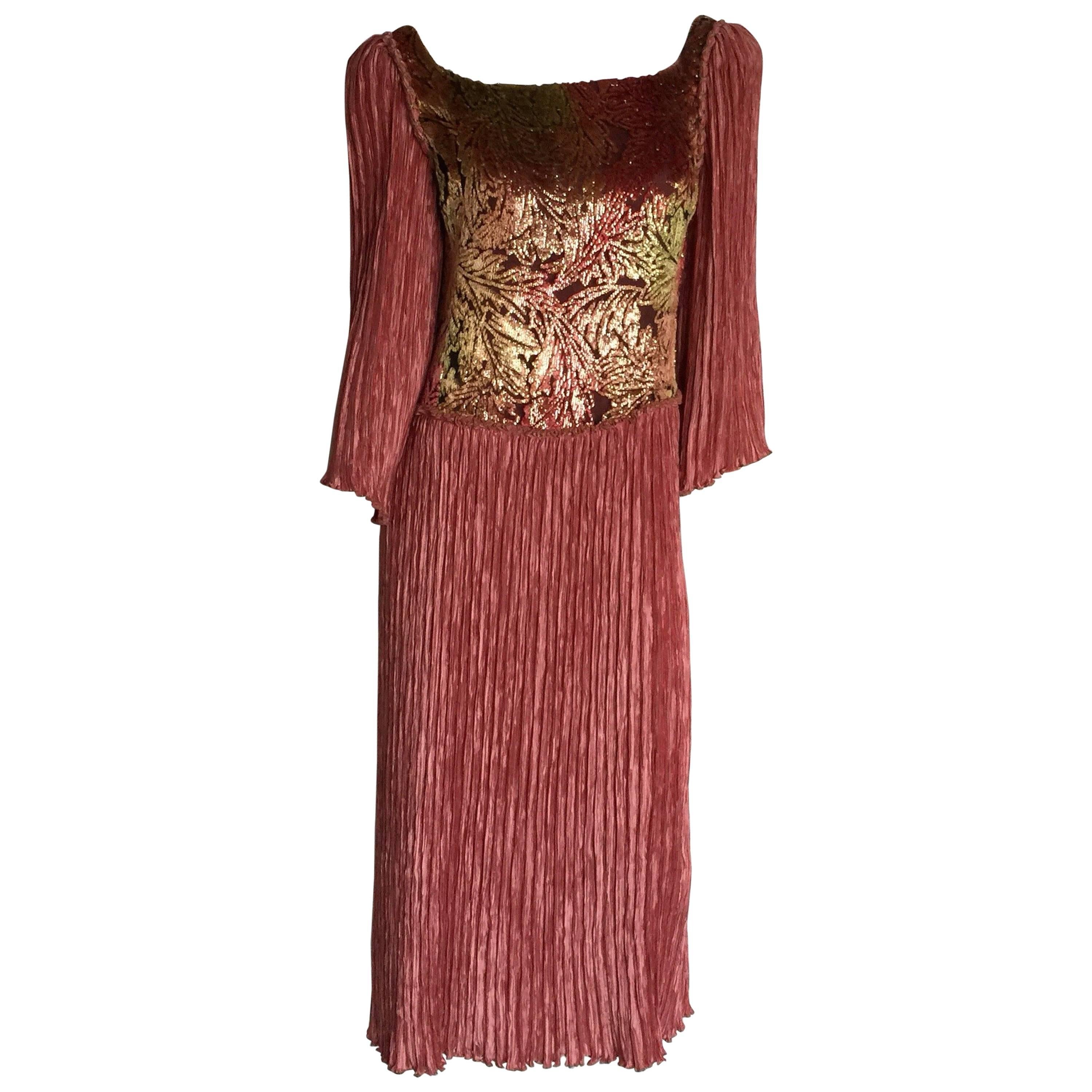 Mary McFadden dusty pink and gold velvet dress For Sale