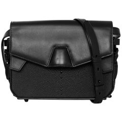 Alexander Wang Black Leather & Embossed Stingray Trifold Crossbody with DB
