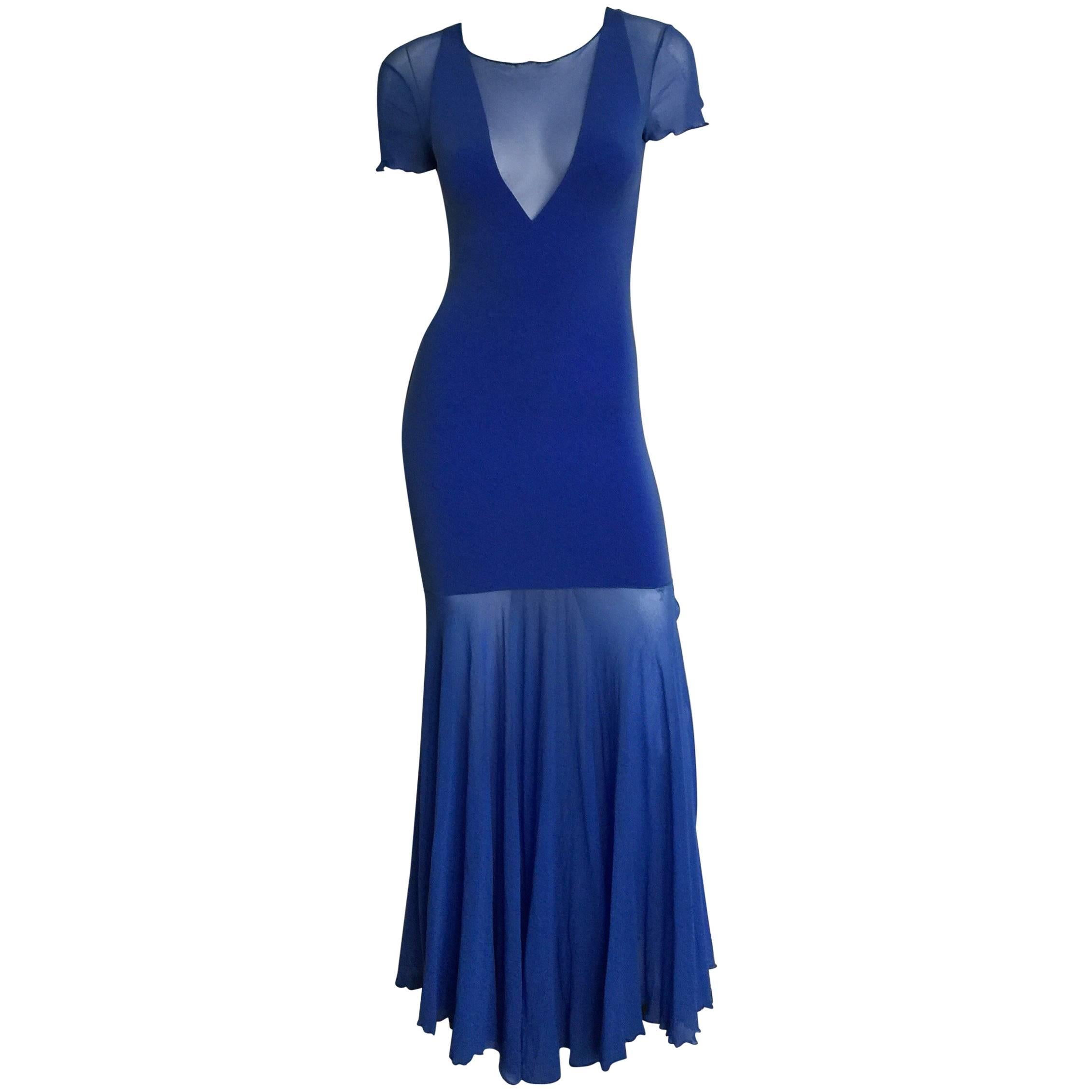 Karl Lagerfeld royal blue mesh form fittings dress For Sale