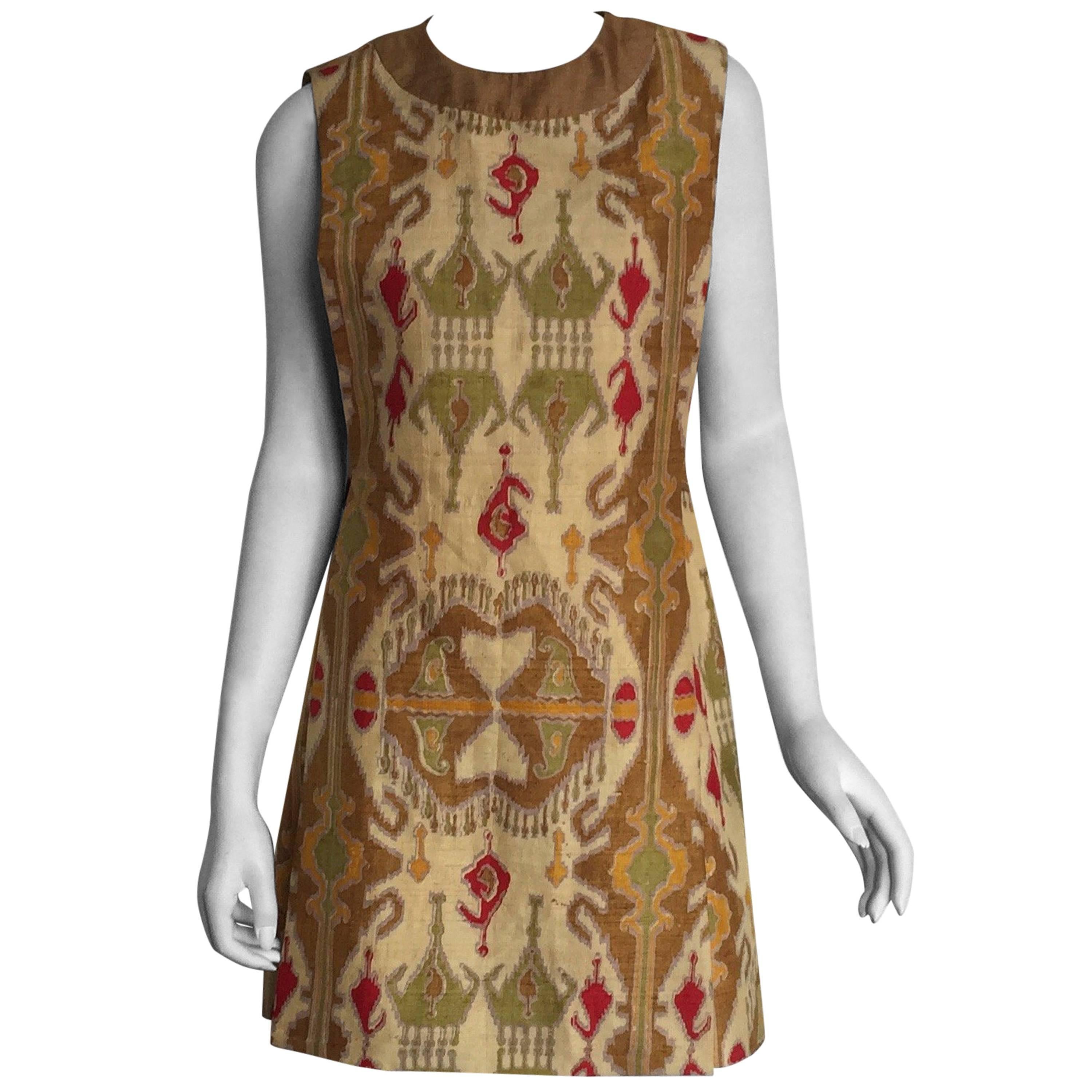 Pierre Cardin ethnic printed silk shift dress  For Sale
