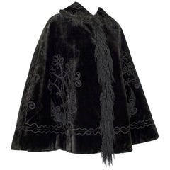 Victorian Chocolate Mohair and Mongolian Lamb Jet Bead Capelet, 1890s