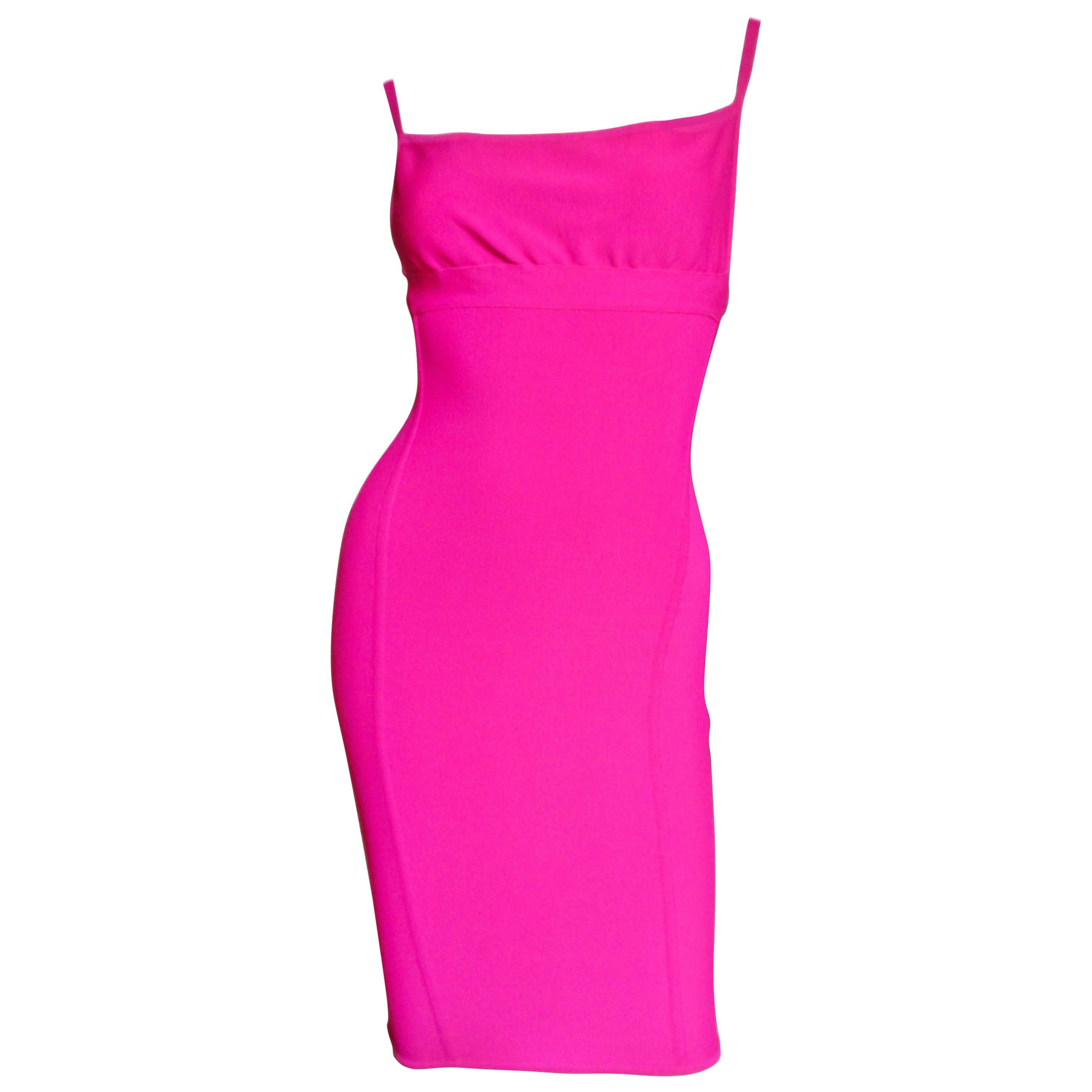 1990s Herve Leger Hot Pink Bodycon Dress