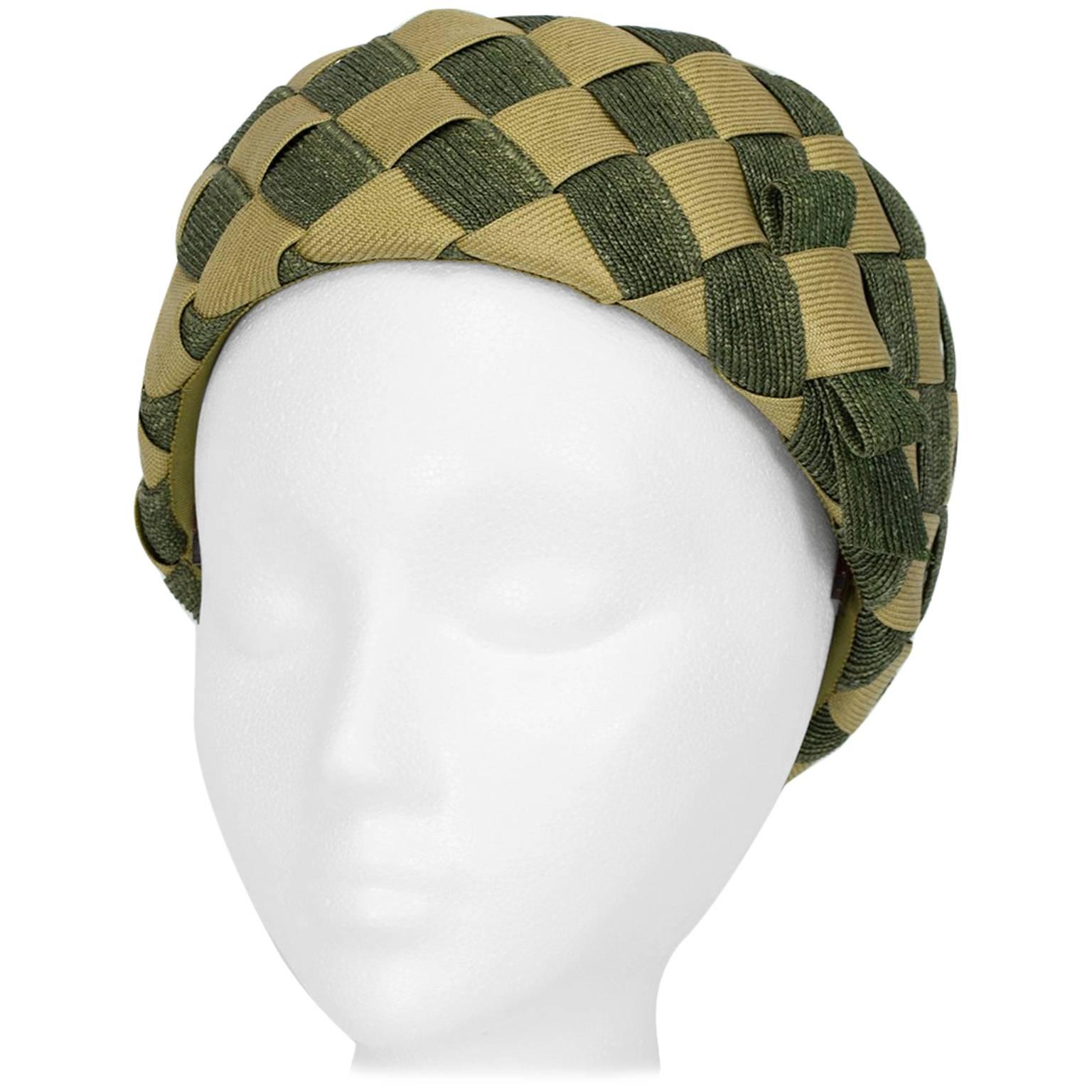 Christian Dior Chapeaux Woven Checkerboard Pillbox Hat, 1960s