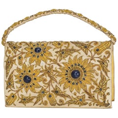 Used Lapis Lazuli and Embroidered Gold Bullion Zardozi Evening Bag, 1960s