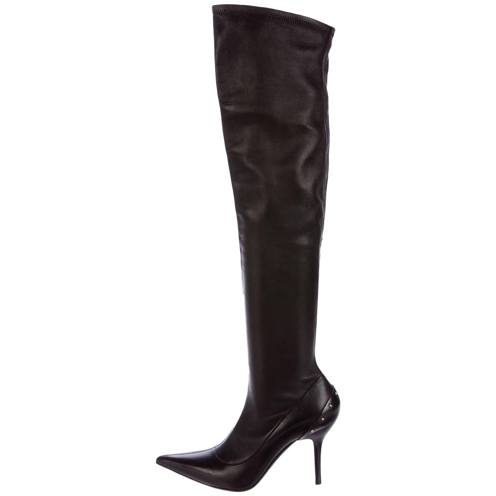 Tom Ford for Gucci F/W 2003 Over-the-Knee Stretch Leather Studded Boots 7.5/37.5 For Sale