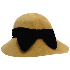 1960s Yves Saint Laurent Tan Cloche Bow Hat