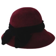 Vintage 1960s Yves Saint Laurent Bordeaux Cloche Bow Hat