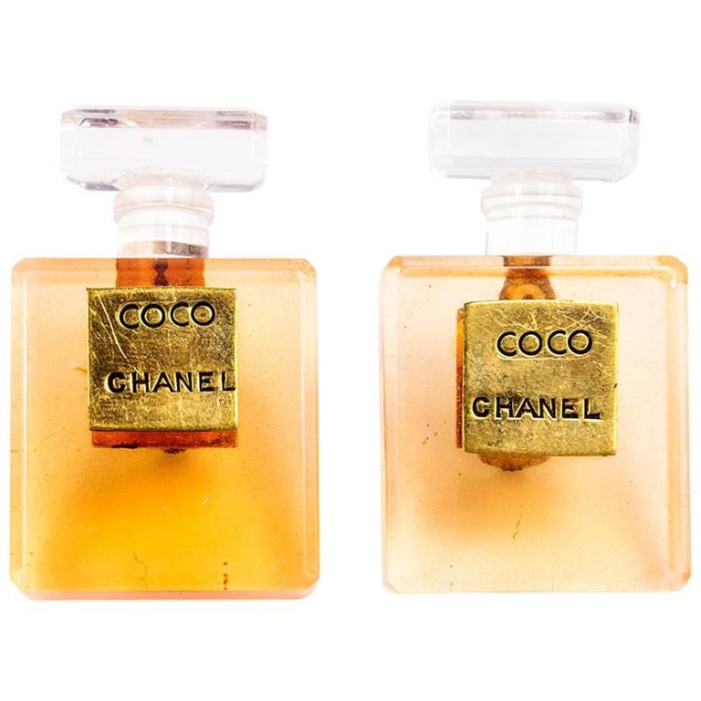 Chanel Vintage Gold Toned Coco Perfume Bottle Clip-On Earrings at 1stDibs   chanel perfume vintage, vintage chanel perfume bottle, chanel perfume gold  bottle