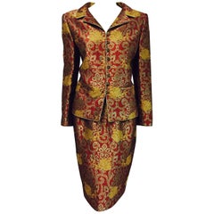 Magnificent Mary McFadden Floral Brocade Skirt Suit in Rust, Bronze and Gold 