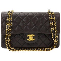 Vintage Chanel 2.55 Double Flap Black Quilted Leather Shoulder Bag 