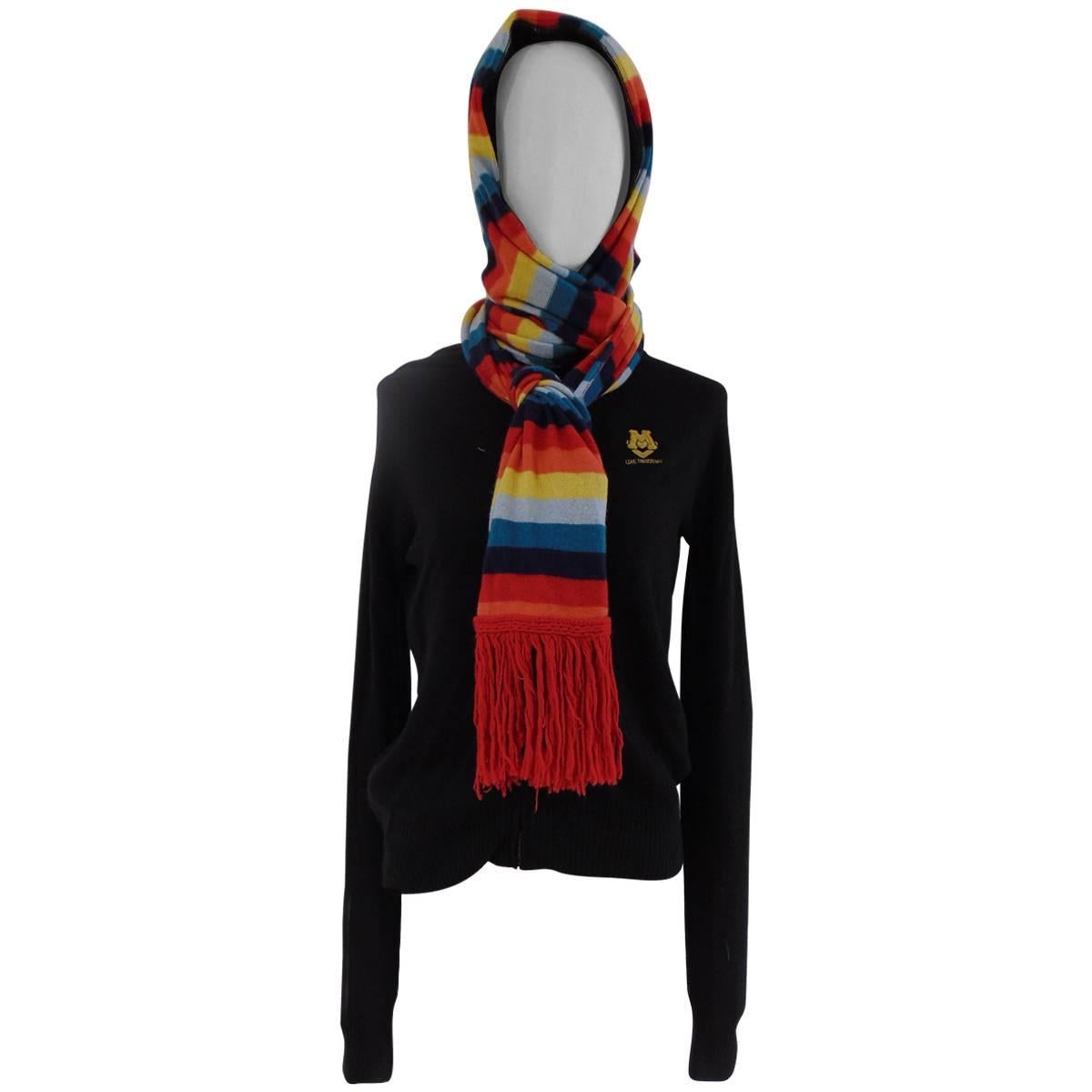 Love Moschino black wool cardigan multicolour scarf For Sale