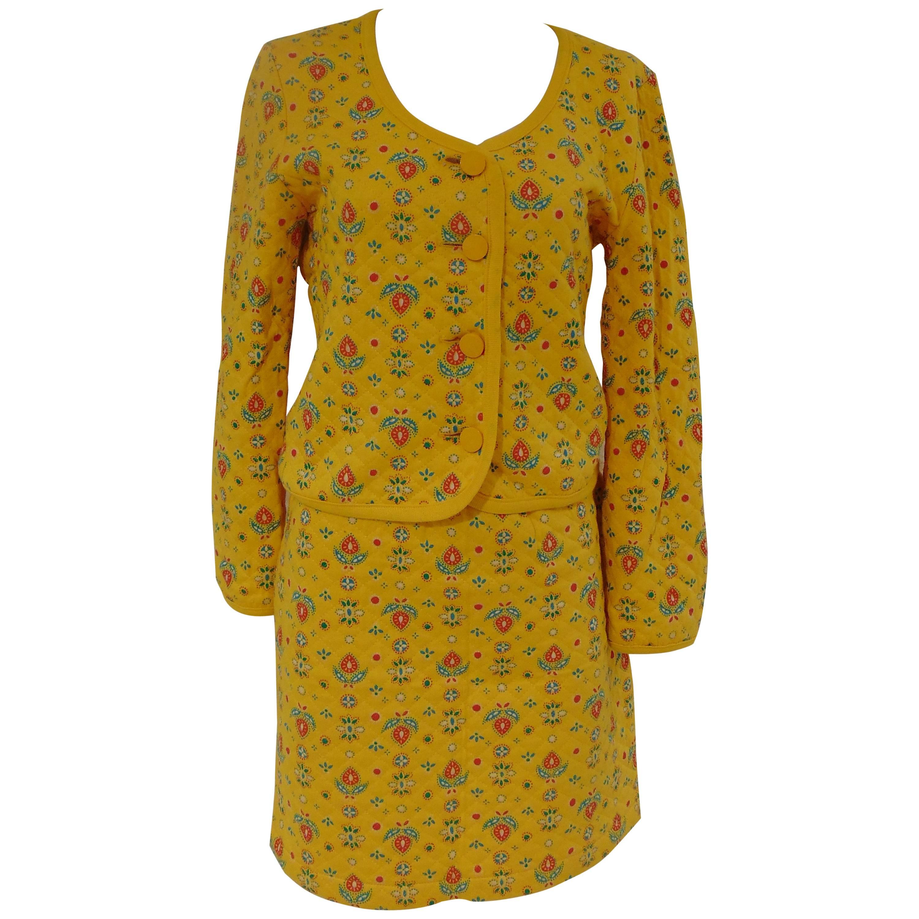 Yves Saint Laurent Variation Cotton yellow flowers skirt suit For Sale