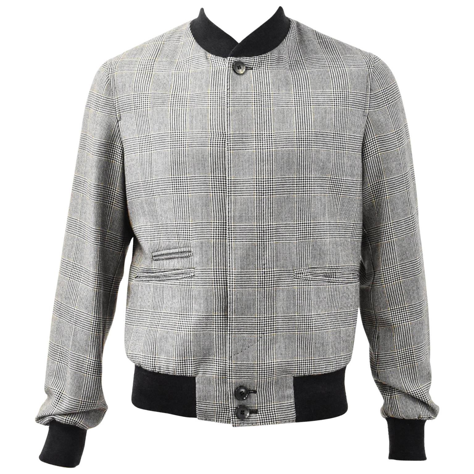 Alexander McQueen Grey Prince of Wales Check Cashmere Bomber Jacket A/W 14 For Sale
