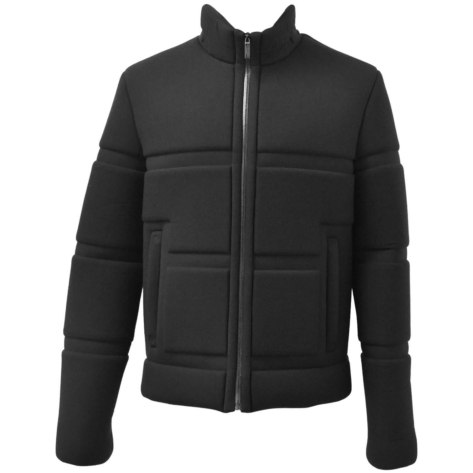 Calvin Klein Grey Neoprene-Style Geometric Structured Jacket For Sale