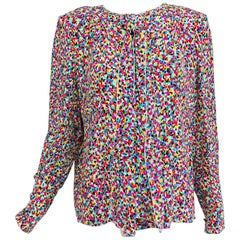 Chanel Silk confetti print bow tie long sleeve blouse