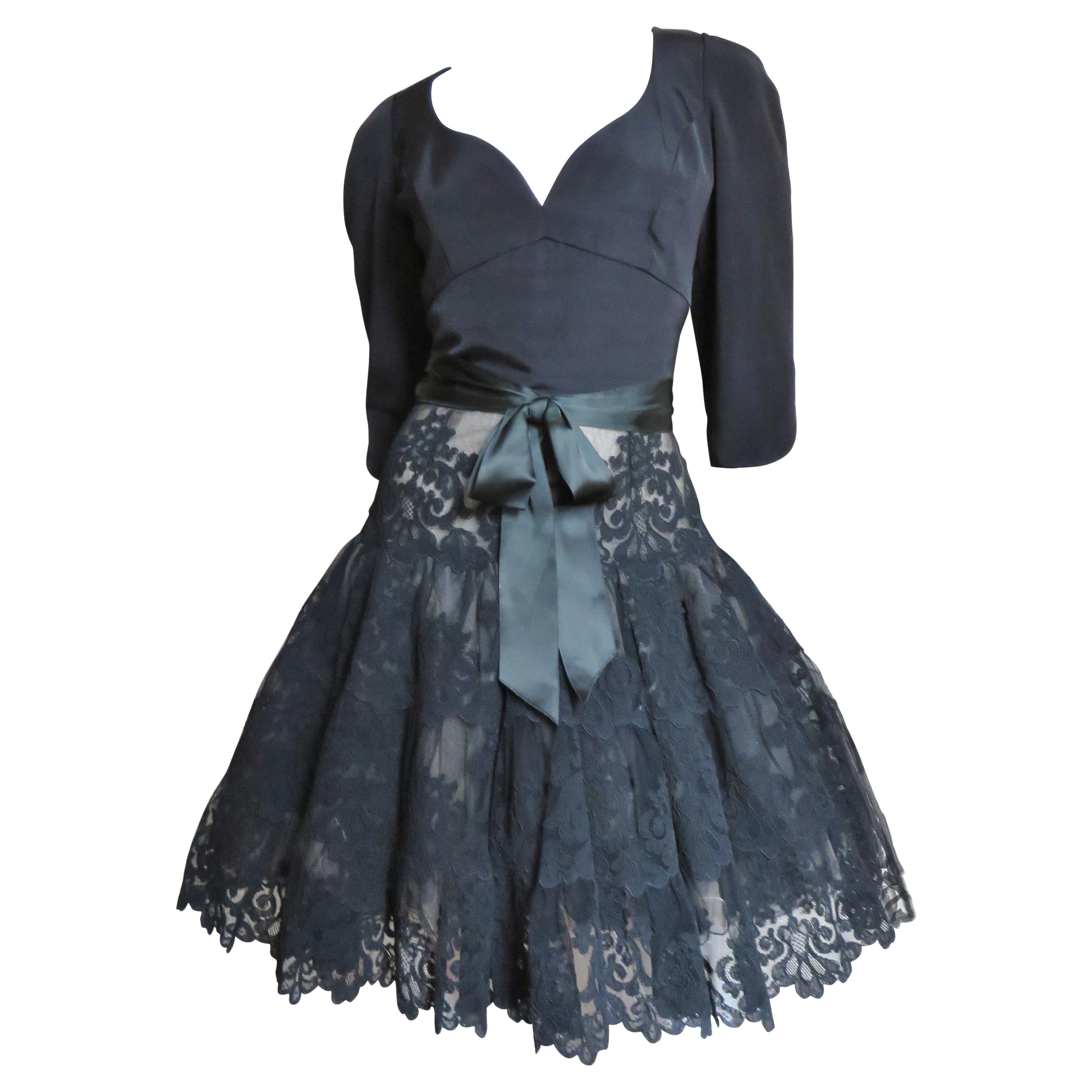 Vicky Tiel Couture Silk and Lace Full Skirt Dress