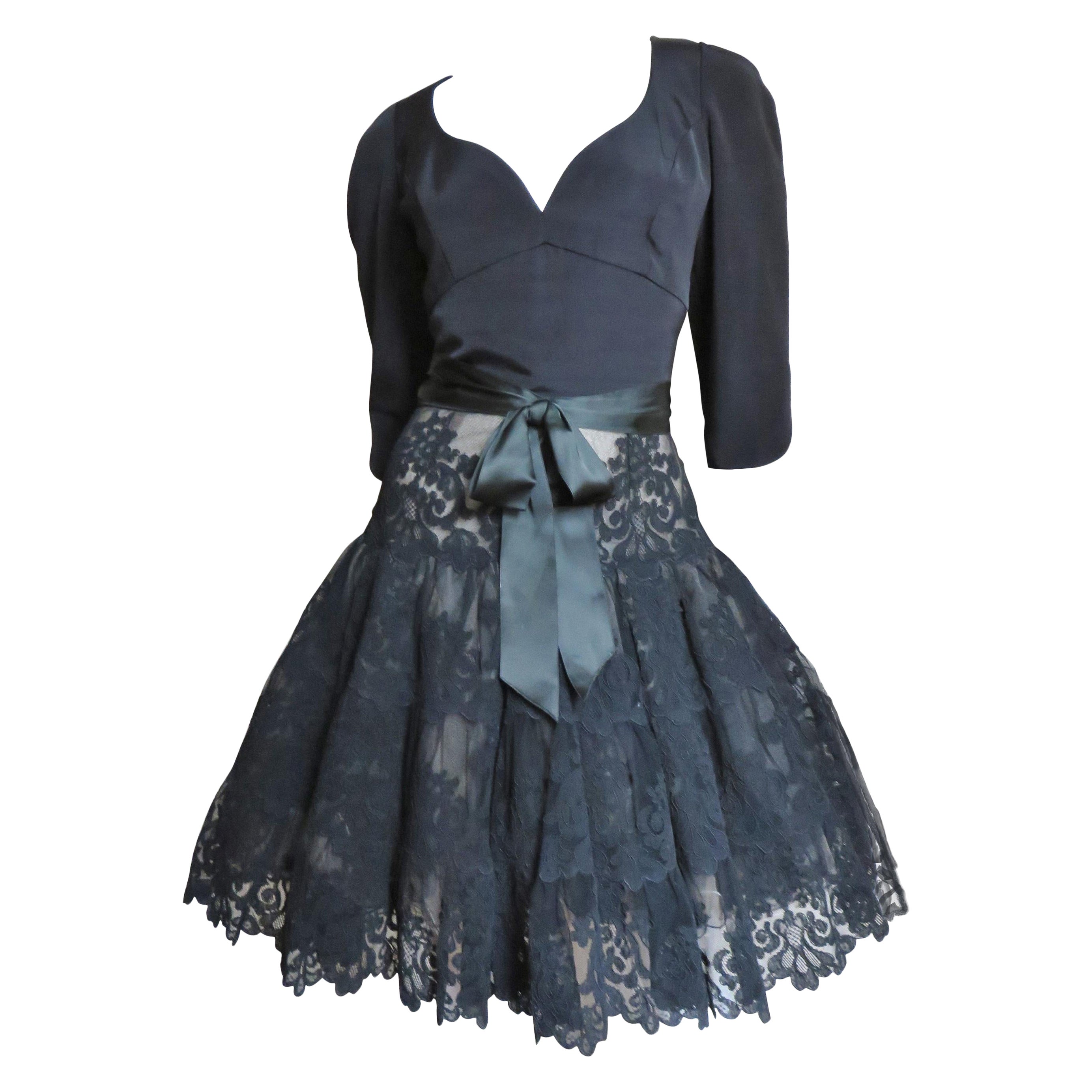 Vicky Tiel Couture Silk and Lace Full Skirt Dress For Sale