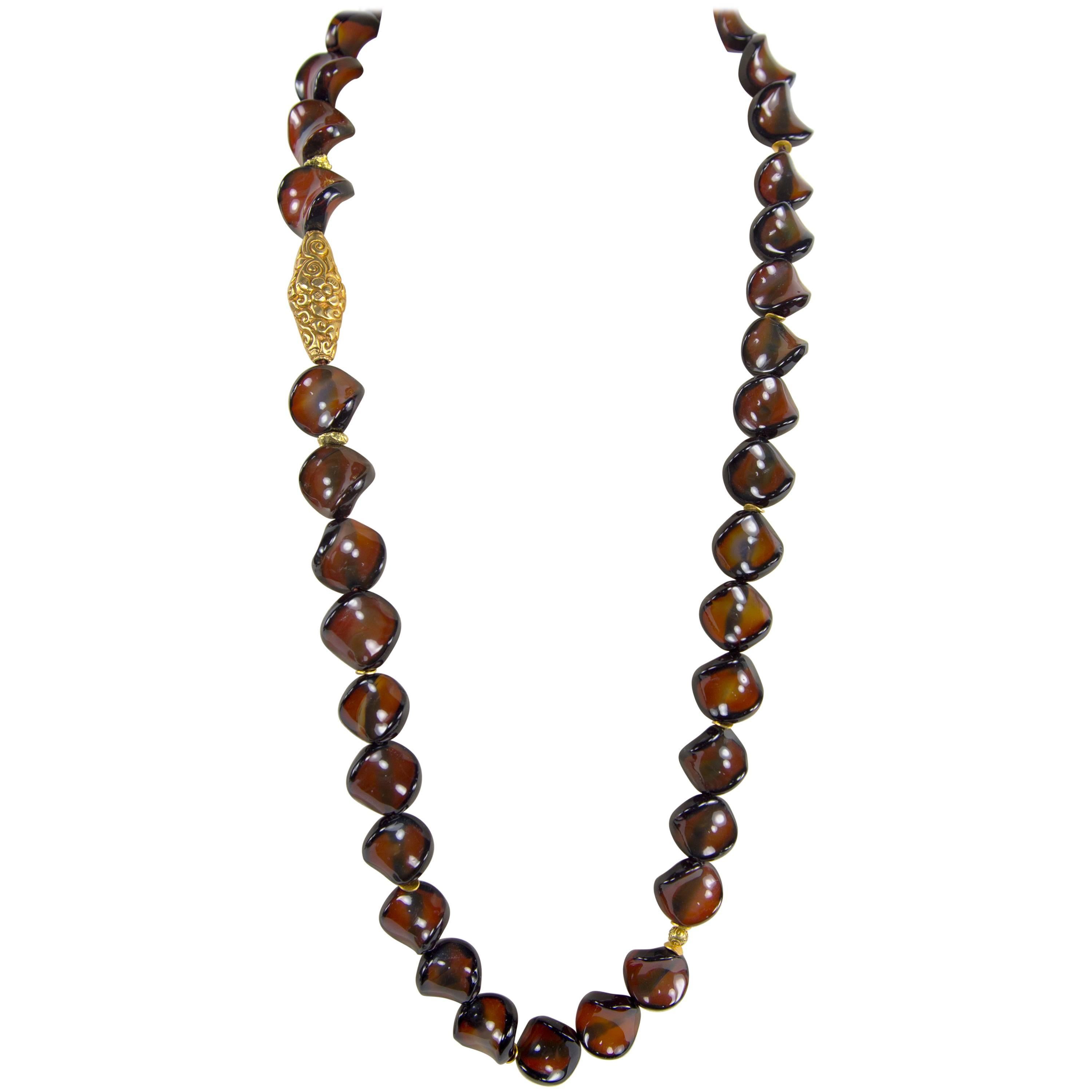 Beautiful Carnelian and Gold Bead Statement Necklace For Sale