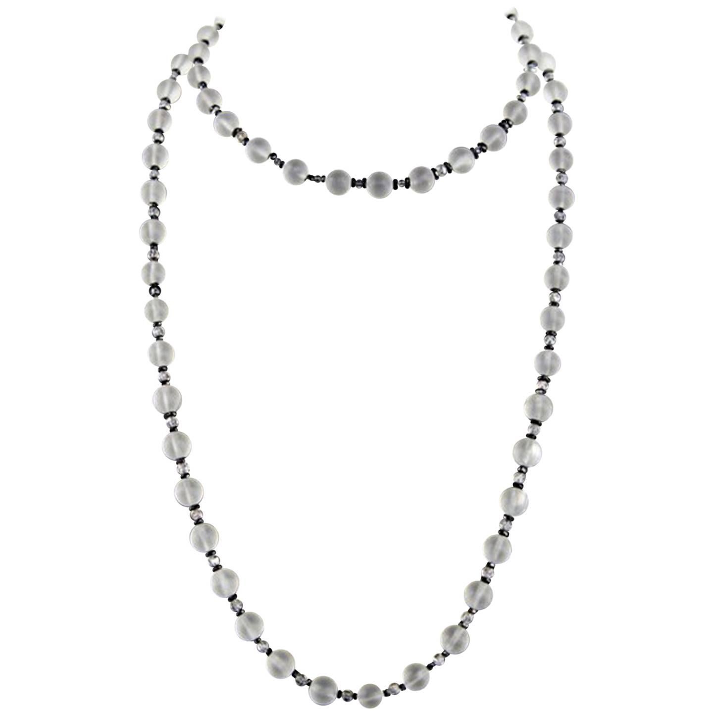 Frosted Rock Crystal Jet Beads Runway Necklace