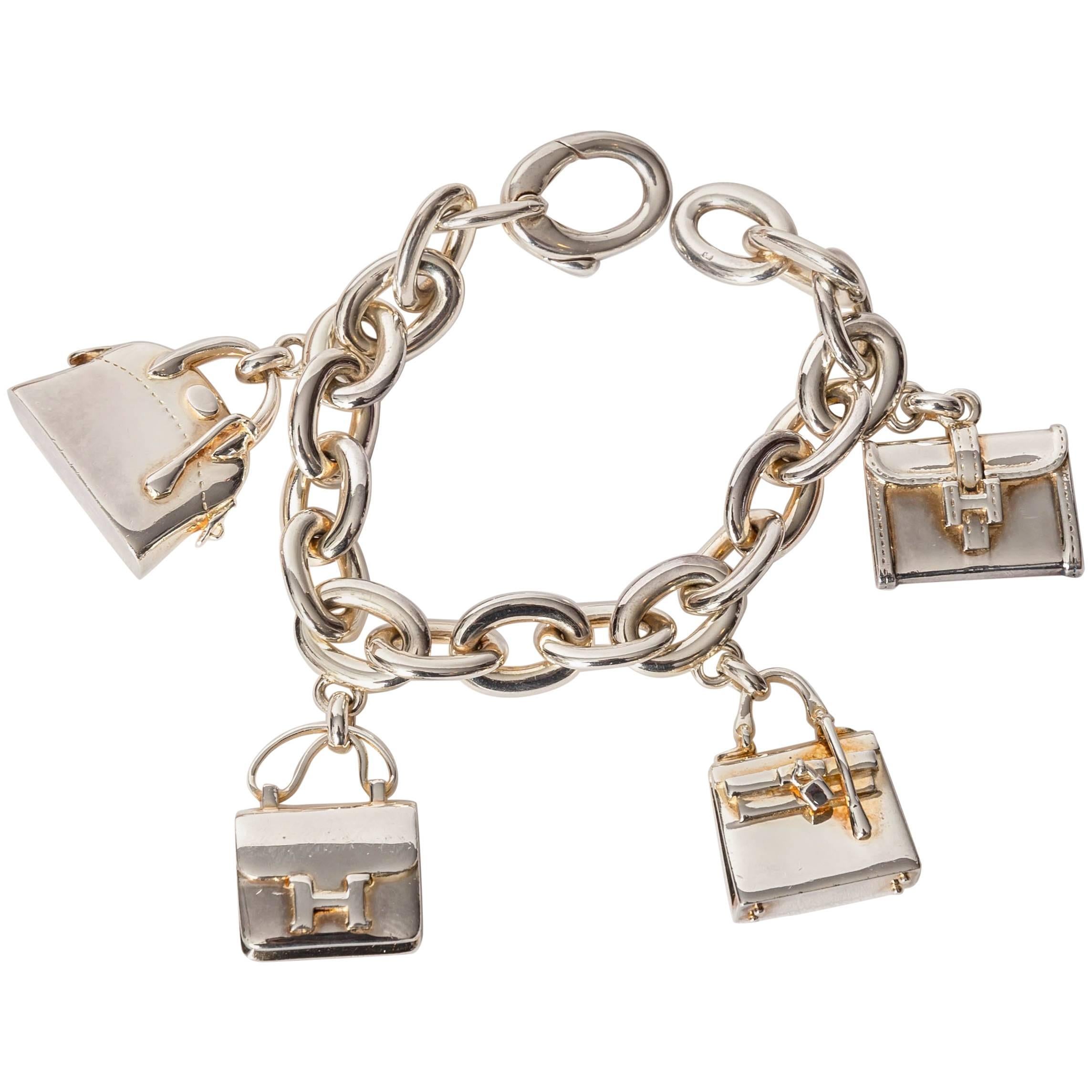 HERMES Sterling Silver Mini Birkin Amulette Bracelet SH 267718